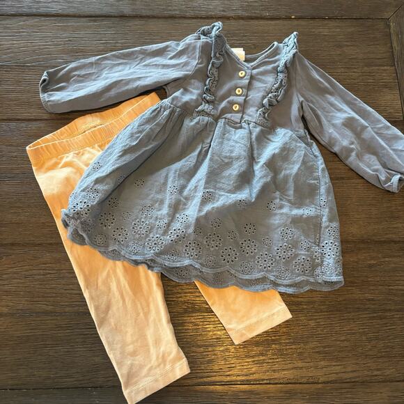 H&M Girls 9 Months Blue Dress and Tan Pants Outfit - Picture 1 of 8